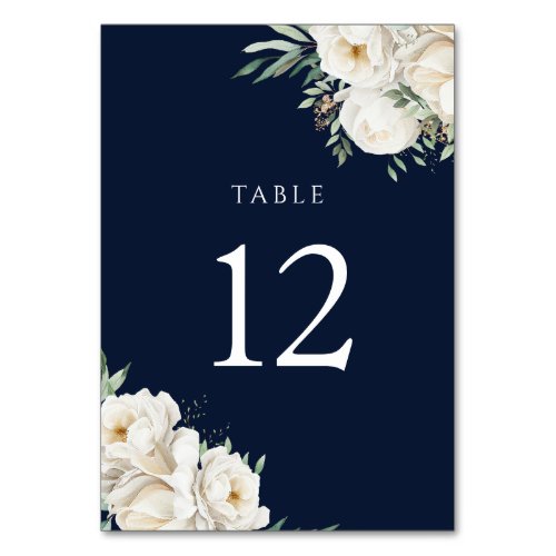 Premium White Flower Navy Wedding Reception Table Number
