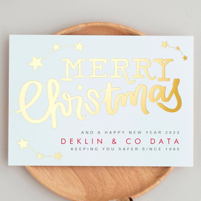 Premium White Gold Stars Merry Christmas Business Foil Holiday Card (Creator Uploaded)