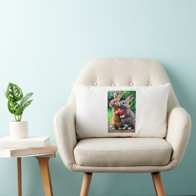 "Premium White Rabbit Photo Cushion: Add Charm to  Lumbar Pillow (Chair)