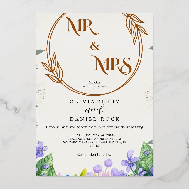 Premium White Wedding  Foil Invitation (Back)