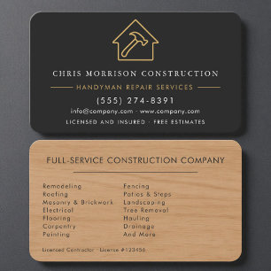 Premium Wood Black Gold Remodeling Handyman Business Card