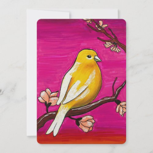 Premium Yellow Canary Bird Magenta Artwork Blank Card