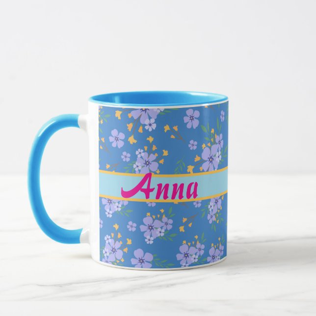 prénom personnalisé, Toile bleue, vintage Mug (Left)