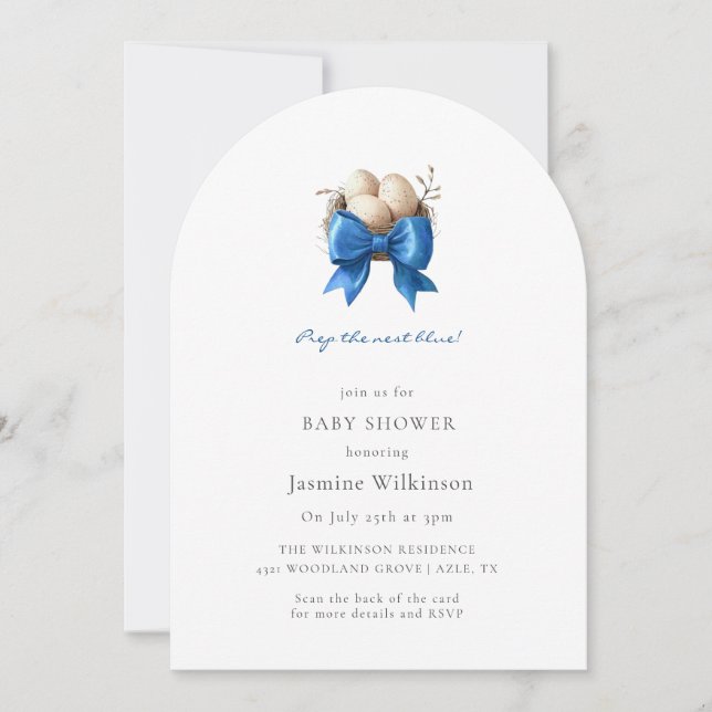 prep the nest blue Baby Shower qr code Invitation (Front)