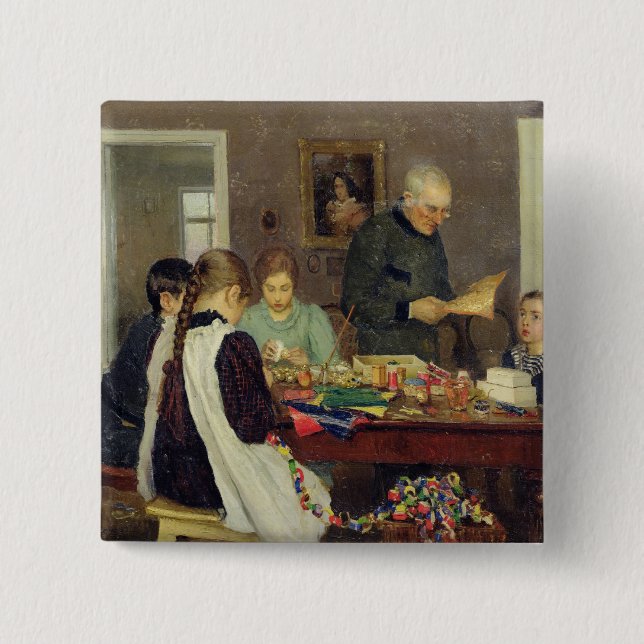 Preparation for Christmas, 1896 Pinback Button (Front)