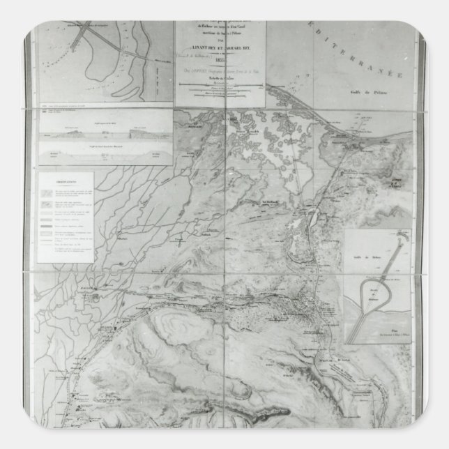 Preparatory Map of the Suez Canal, 1855 Square Sticker (Front)