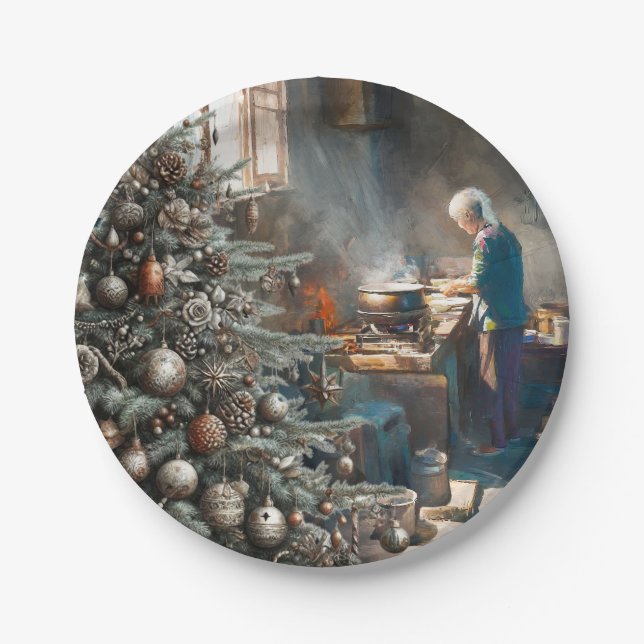 PREPARING FOR CHRISTMAS DINNER PAPER PLATES (Front)
