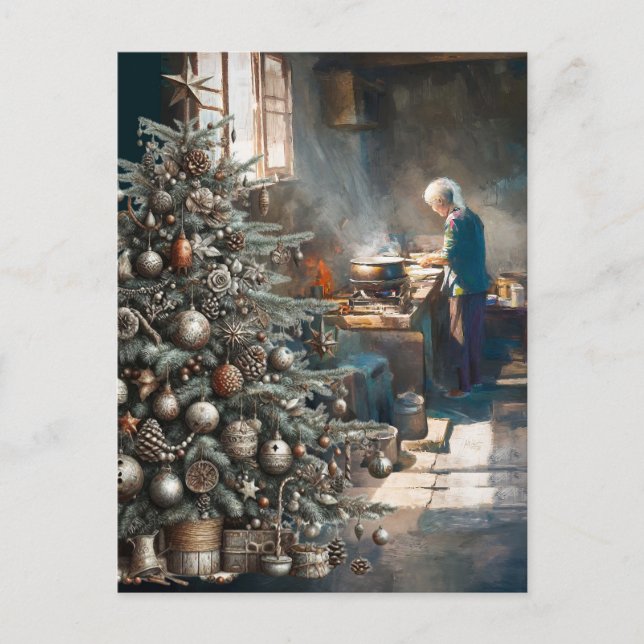 PREPARING FOR CHRISTMAS DINNER POSTCARD (Front)