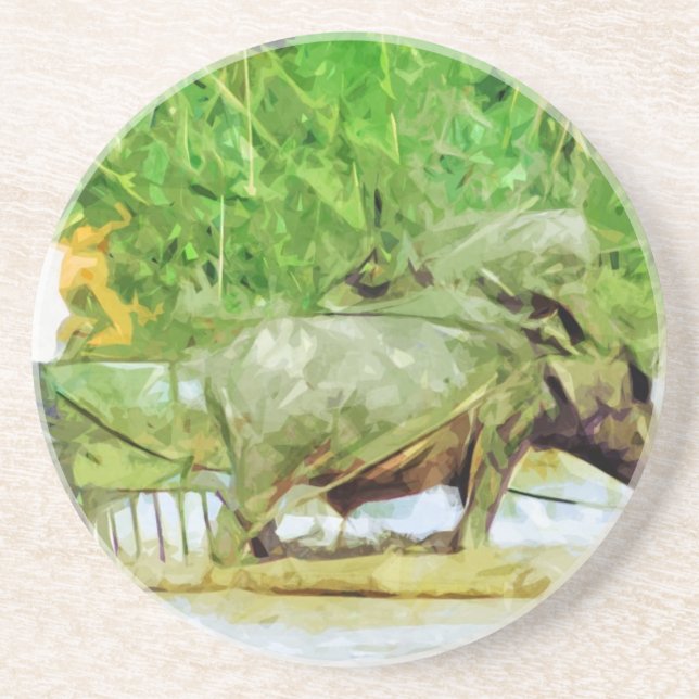 Preparing Rice Fields With Oxen Abstract Sandstone Coaster (Front)