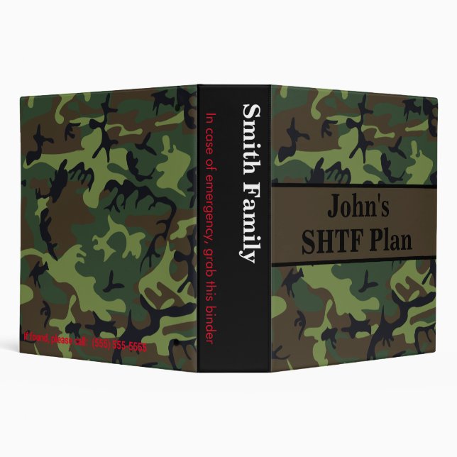 Prepper's Camouflage SHTF Emergency Preparedness 3 Ring Binder (Background)