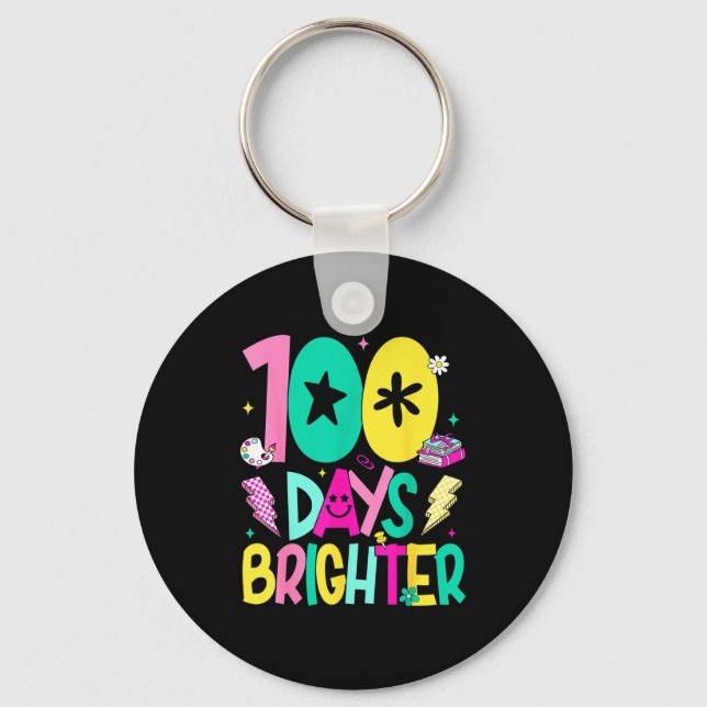 Preppy 100 Days Brighter Happy 100th Day Of School Keychain (Front)