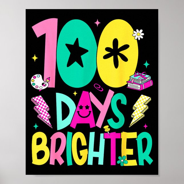 Preppy 100 Days Brighter Happy 100th Day Of School Poster (Front)