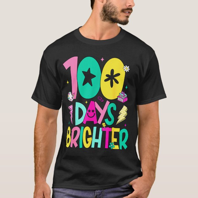 Preppy 100 Days Brighter Happy 100th Day Of School T-Shirt (Front)