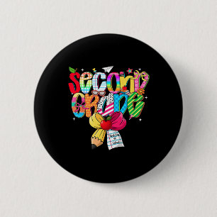 Preppy 2nd Grade Dream Team Back To School Teacher Button