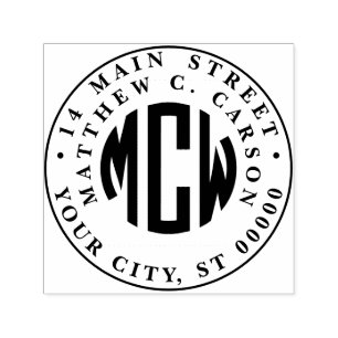 Preppy 3 Initial Circle Monogram Framed Address Self-inking Stamp