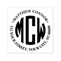 Preppy 3 Initial Circle Monogram Framed Address