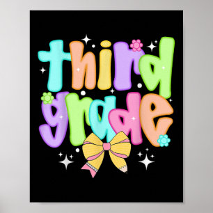 Preppy 3rd Grade Teacher Team Bow Back To School G Poster