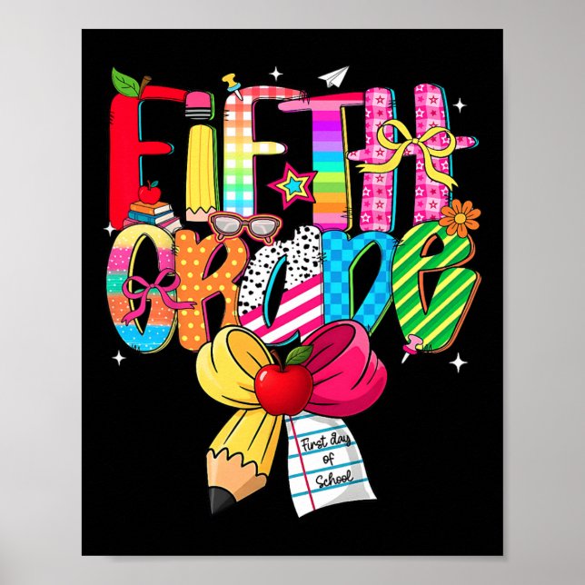 Preppy 5th Grade Dream Team Back To School Teacher Poster (Front)