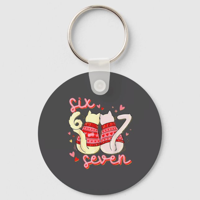 Preppy 67 Valentine Six Seven Cat 6 7 Men Women Ki Keychain (Front)