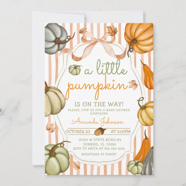 Preppy A little Pumpkin is on the way Baby Shower Invitation (Front)