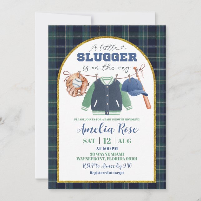  Preppy a little slugger baseball Baby Shower Invi Invitation (Front)