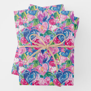 Preppy Abstract Hearts Wrapping Paper