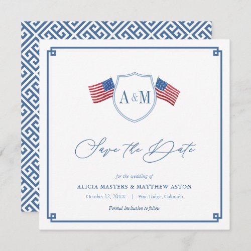 Preppy All_American Red White Blue Wedding Save The Date