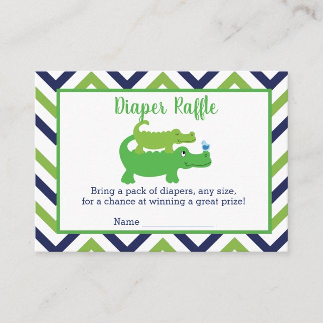 Preppy Alligator Baby Shower Diaper Raffle Cards (Front)