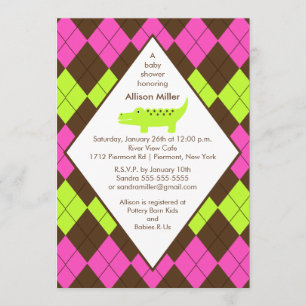 Preppy Alligator Baby Shower Invitation Brown