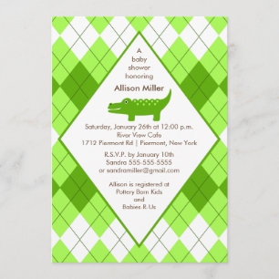 Preppy Alligator Baby Shower Invitation Green