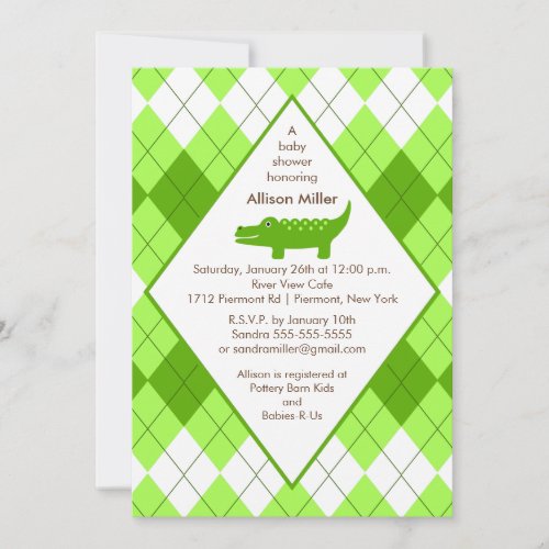 Preppy Alligator Baby Shower Invitation Green