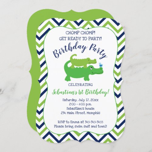 Preppy Alligator Crocodile Boy Birthday Invitation