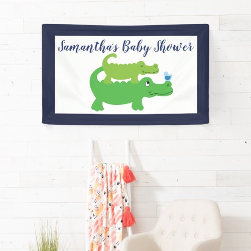 Preppy Alligator Green and Navy Blue Custom Banner