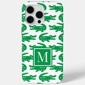 Preppy Alligator – Green & White iPhone 15 Pro Max Case