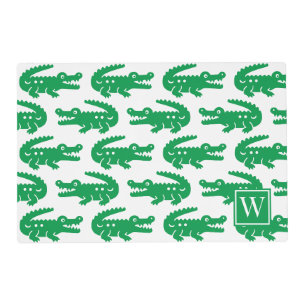 Preppy Alligator - Green & White Monogram Placemat