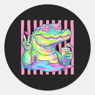 Preppy Alligator Heart Sungles Ed Aesthetic Summer Classic Round Sticker