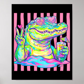 Preppy Alligator Heart Sungles Ed Aesthetic Summer Poster