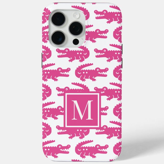 Preppy Alligator – Hot Pink & White Case-Mate iPhone Case (Back)
