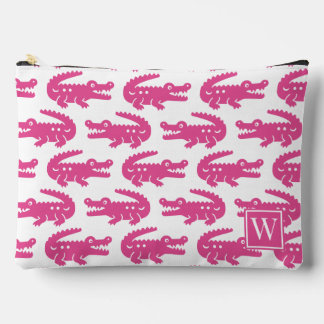 Preppy Alligator - Hot Pink & White Monogram Accessory Pouch