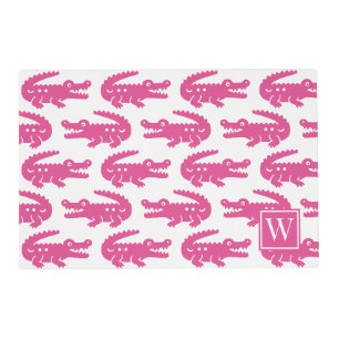 Preppy Alligator - Hot Pink & White Monogram Placemat