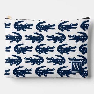 Preppy Alligator - Navy & White Monogram Accessory Pouch