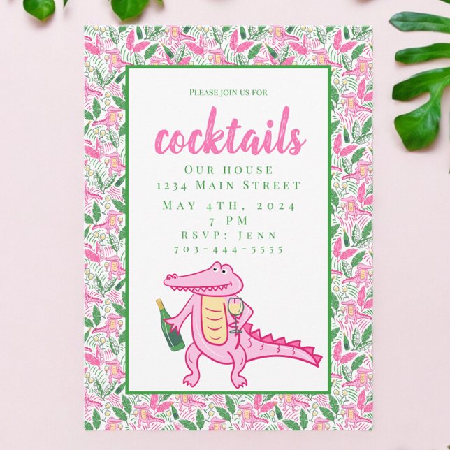 Preppy Alligator Wine Cocktails Invitation (Creator Uploaded)
