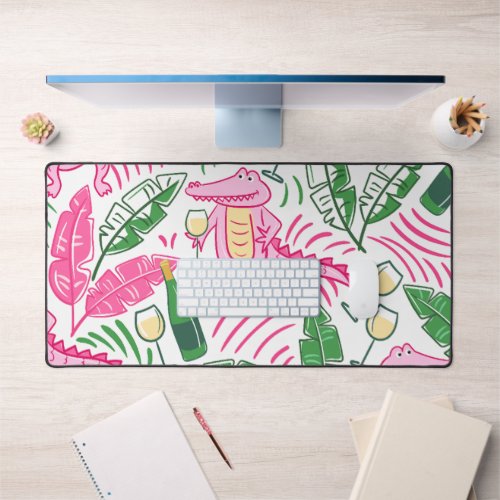 Preppy Alligator Wine Pink Green  Desk Mat