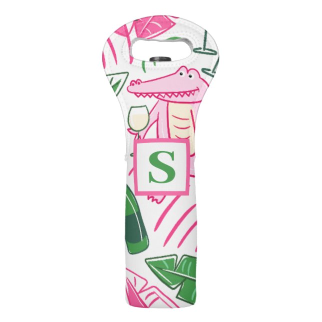 Preppy Alligator Wine Pink Green Monogram Bag (Front)