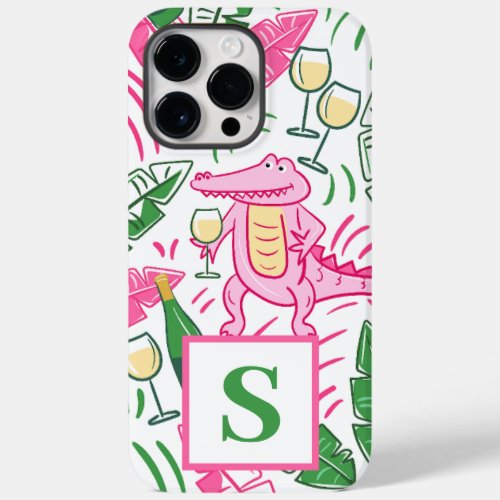 Preppy Alligator Wine Pink Green Monogram Case_Mate iPhone 14 Pro Max Case