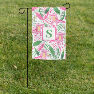 Preppy Alligator Wine Pink Green Monogram Garden Flag