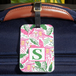 Preppy Alligator Wine Pink Green Monogram Luggage Tag