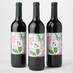 Preppy Alligator Wine Pink Green Monogram Wine Label