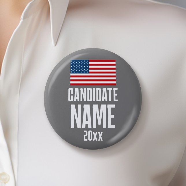 Preppy American Flag Red White Custom Campaign Button (Custom Campaign Button - Great Rally button for the Next Election)
