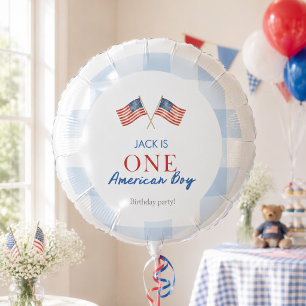 Preppy American Teddy Bear Blue Gingham Boy First Balloon